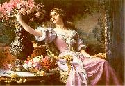 A lady in a lilac dress with flowers Wladyslaw Czachorski